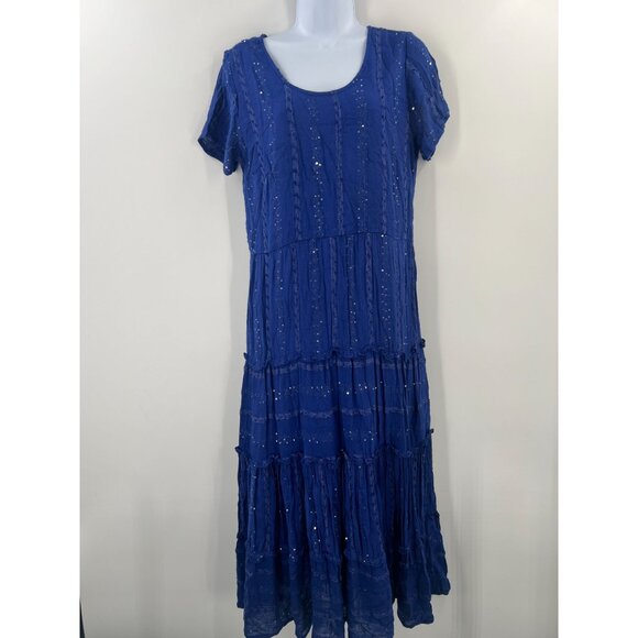 Soft Surroundings M Blue Sequin Tiered Maxi Dress - Picture 1 of 12